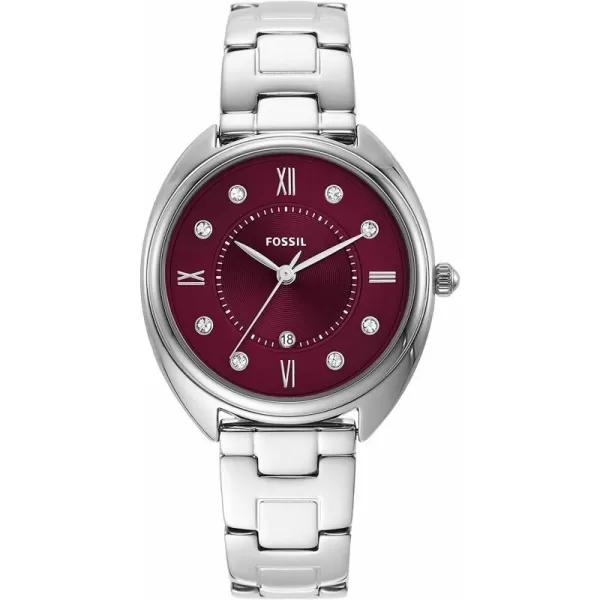 imageFossil Womens Gabby Stainless Steel CrystalAccented Quartz WatchSilverBurgundy