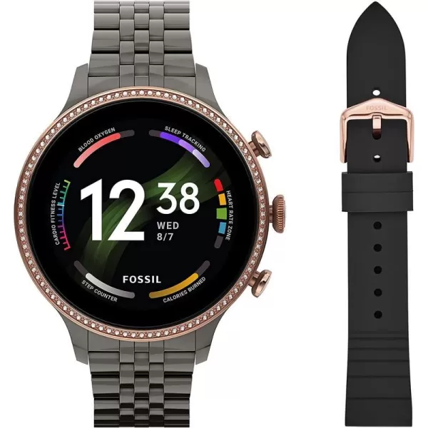 imageFossil Womens Gen 6 42mm Touchscreen Smart Watch with Alexa BuiltIn Fitness Tracker Sleep Tracker Heart Rate Monitor GPS Speaker Music Control Smartphone NotificationsGunmetal  Black Silicone