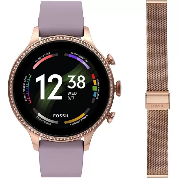 imageFossil Womens Gen 6 42mm Touchscreen Smart Watch with Alexa BuiltIn Fitness Tracker Sleep Tracker Heart Rate Monitor GPS Speaker Music Control Smartphone NotificationsPurple  Rose Gold Mesh