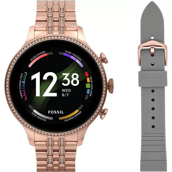 imageFossil Womens Gen 6 42mm Touchscreen Smart Watch with Alexa BuiltIn Fitness Tracker Sleep Tracker Heart Rate Monitor GPS Speaker Music Control Smartphone NotificationsRose Gold  Gray Silicone