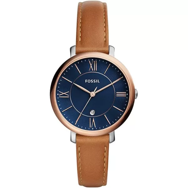 imageFossil Womens Jacqueline Quartz Stainless Steel and Leather WatchRose GoldBlue Luggage