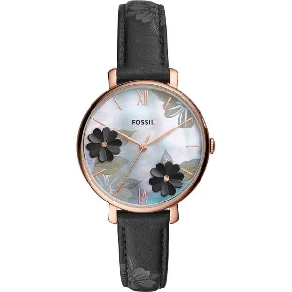 imageFossil Womens Jacqueline Quartz Stainless Steel and Leather WatchRose GoldFloral Black