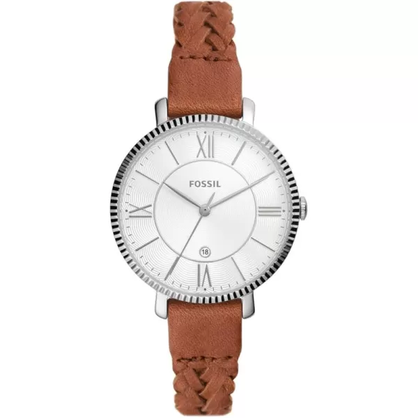 imageFossil Womens Jacqueline Quartz Stainless Steel and Leather WatchSilverBrown Braid