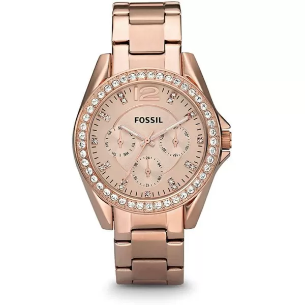 imageFossil Womens Riley Stainless Steel CrystalAccented Multifunction Quartz WatchRose Gold