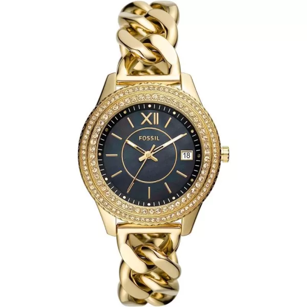 imageFossil Womens Stella Stainless Steel CrystalAccented Multifunction Quartz WatchGold Chain