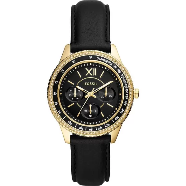 imageFossil Womens Stella Stainless Steel CrystalAccented Multifunction Quartz WatchGoldBlack