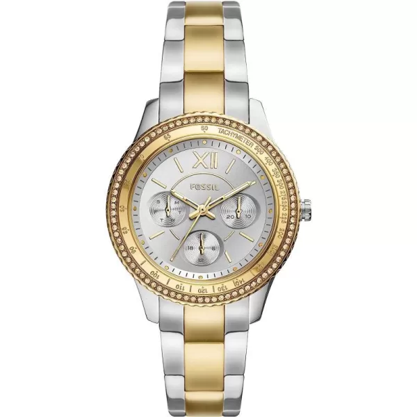 imageFossil Womens Stella Stainless Steel CrystalAccented Multifunction Quartz WatchGoldSilver