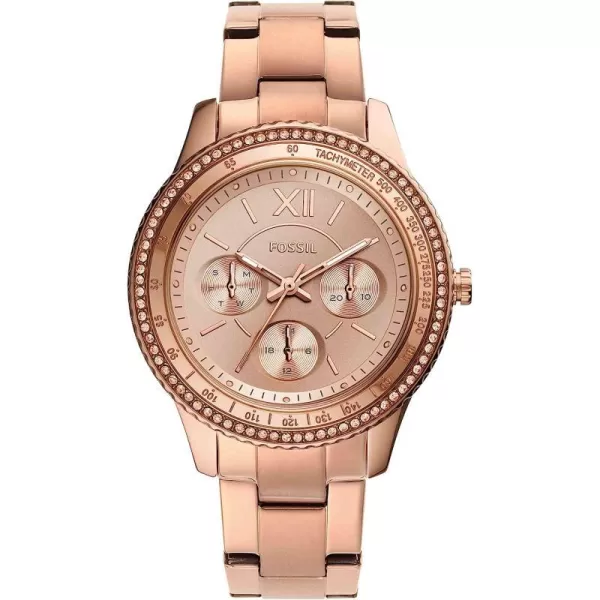 imageFossil Womens Stella Stainless Steel CrystalAccented Multifunction Quartz WatchRose Gold