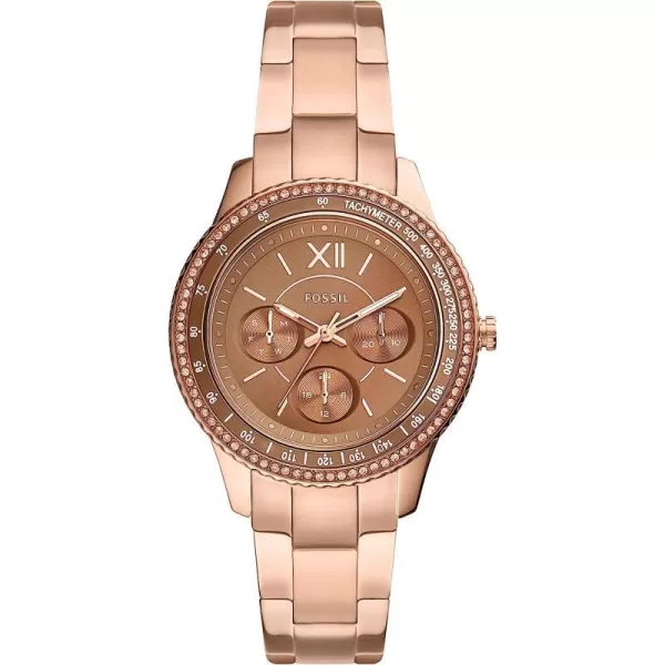 imageFossil Womens Stella Stainless Steel CrystalAccented Multifunction Quartz WatchRose Gold Brown