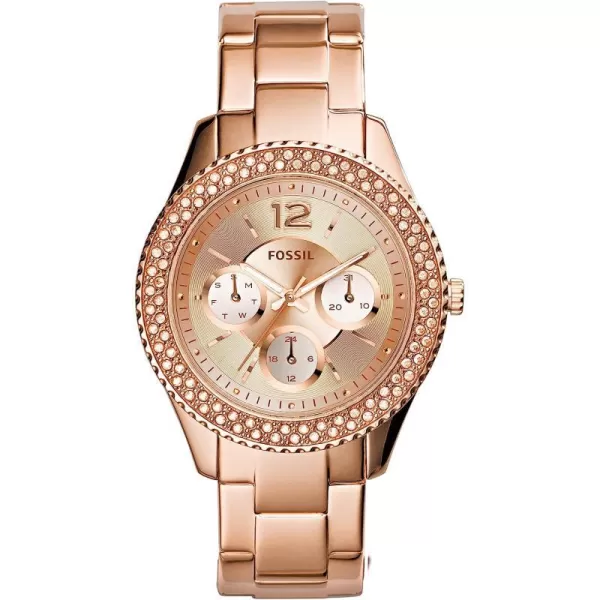 imageFossil Womens Stella Stainless Steel CrystalAccented Multifunction Quartz WatchRose Gold Glitz