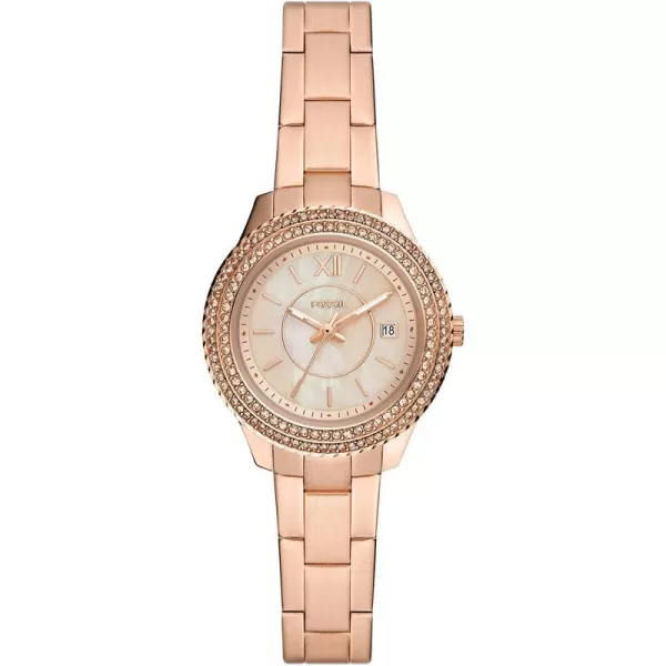 imageFossil Womens Stella Stainless Steel CrystalAccented Multifunction Quartz WatchRose Gold Mini