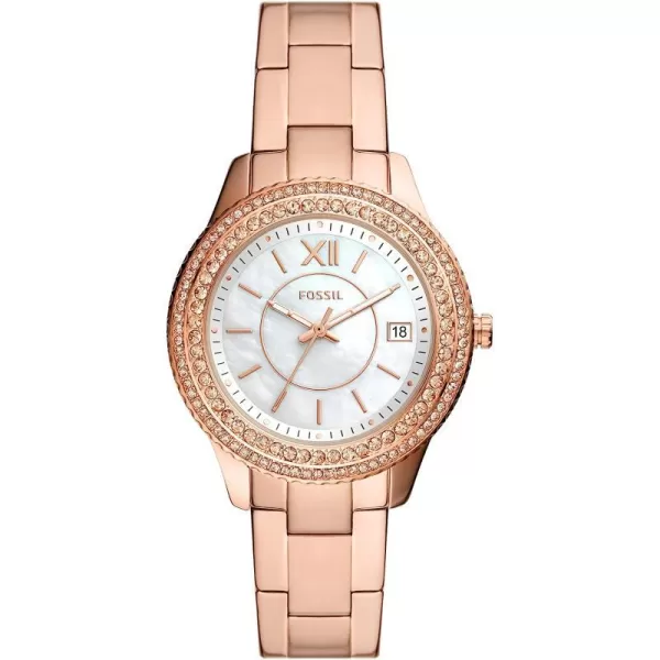 imageFossil Womens Stella Stainless Steel CrystalAccented Multifunction Quartz WatchRose GoldMother of Pearl