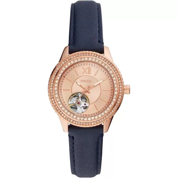 imageFossil Womens Stella Stainless Steel CrystalAccented Multifunction Quartz WatchRose GoldNavy Auto