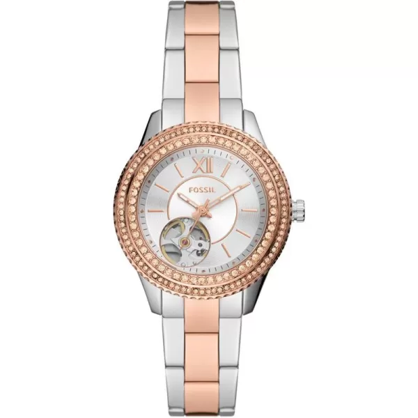 imageFossil Womens Stella Stainless Steel CrystalAccented Multifunction Quartz WatchRose GoldSilver Auto