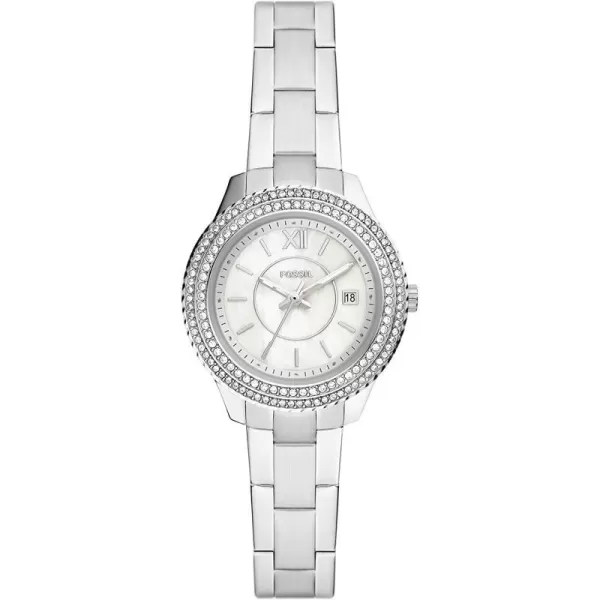 imageFossil Womens Stella Stainless Steel CrystalAccented Multifunction Quartz WatchSilver Mini