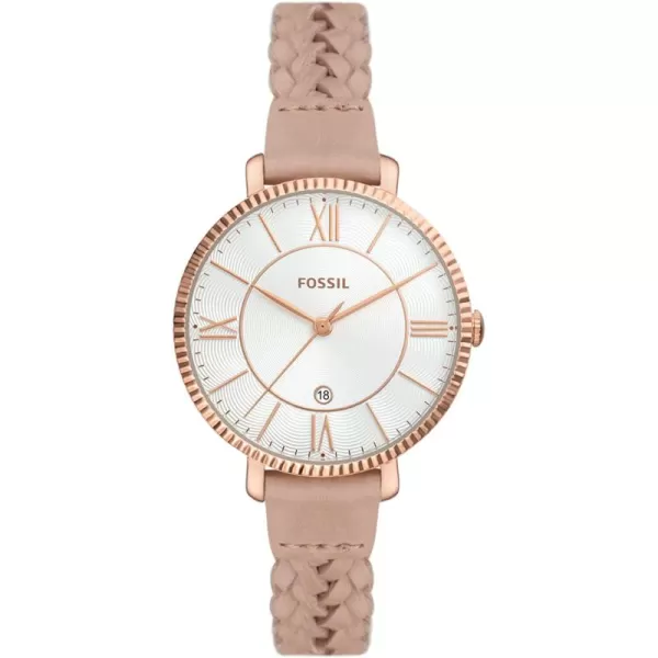 imageWomens  Rose GoldTaupe Braid Fossil Jacqueline Quartz Stainless Steel and Leather Watch