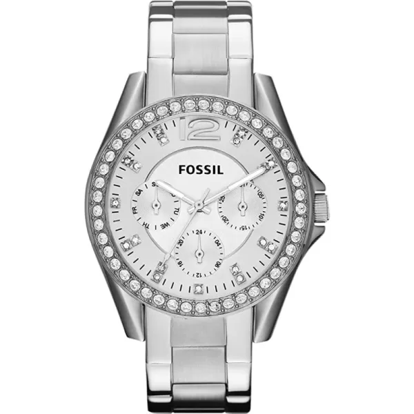 imageWomens  Silver Fossil Riley Stainless Steel CrystalAccented Multifunction Quartz Watch