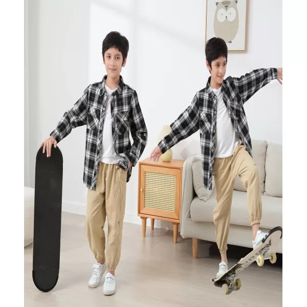 Boys Plaid Flannel Shirts Long Sleeve Casual Button Down Shirts Collared Fall Clothes