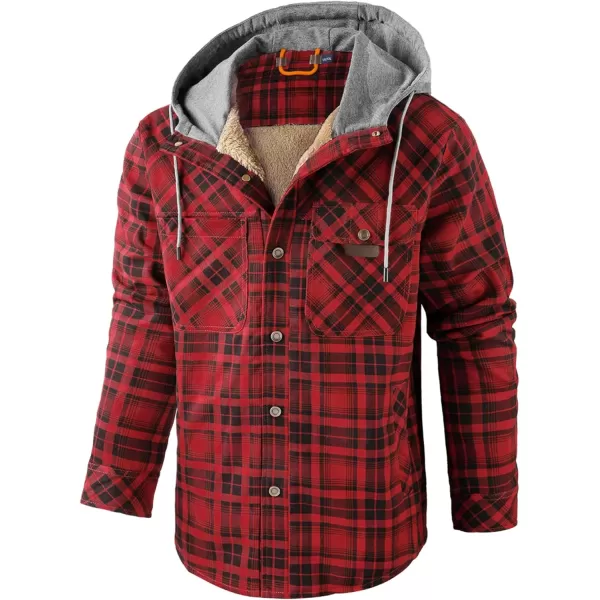 GEEK LIGHTING Men's Flannel Shirts Jacket Sherpa Lined Fleece Plaid Hoodie Long Sleeve Winter Warm Coat