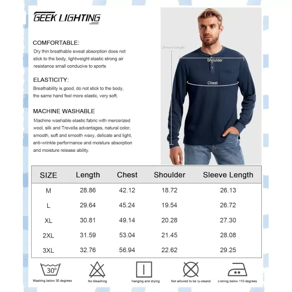 GEEK LIGHTING Men's Long Sleeve Henley Shirt Casual Button Basic T Shirts Regular Fit Neck Tee