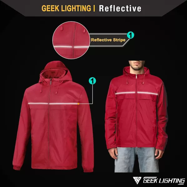 GEEK LIGHTING Men's Waterproof Hooded Rain Jacket, Lightweight Packable Raincoat for Outdoor, Camping, Travel