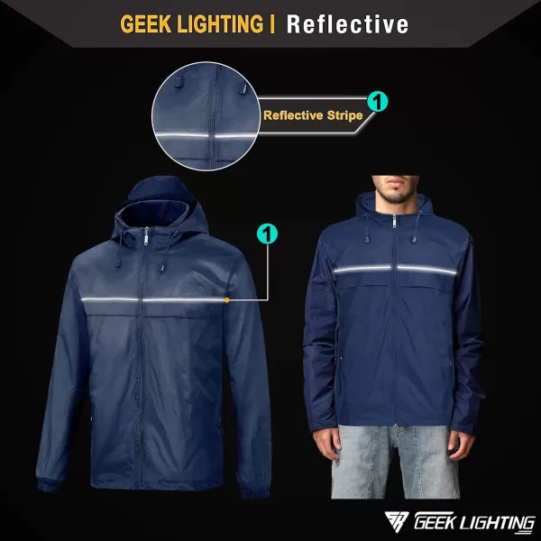 GEEK LIGHTING Men's Waterproof Hooded Rain Jacket, Lightweight Packable Raincoat for Outdoor, Camping, Travel