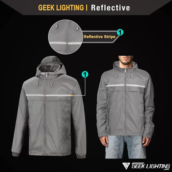 GEEK LIGHTING Men's Waterproof Hooded Rain Jacket, Lightweight Packable Raincoat for Outdoor, Camping, Travel