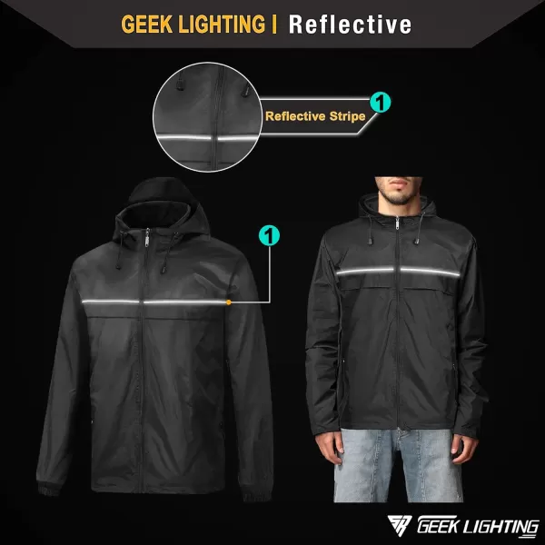 GEEK LIGHTING Men's Waterproof Hooded Rain Jacket, Lightweight Packable Raincoat for Outdoor, Camping, Travel
