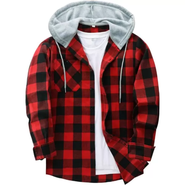 GEEK LIGHTING Men's Flannel Shirt Plaid Hoodie Long Sleeve Fall Casual Button Down Shirts Jacket