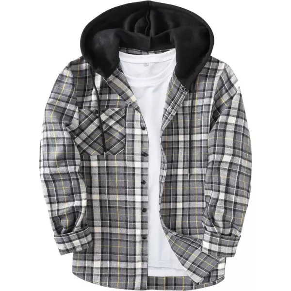 GEEK LIGHTING Men's Flannel Shirt Plaid Hoodie Long Sleeve Fall Casual Button Down Shirts Jacket