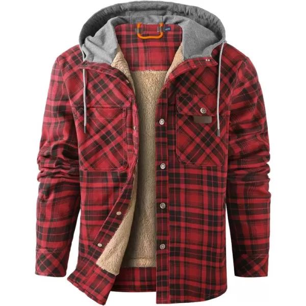 GEEK LIGHTING Men's Flannel Shirts Jacket Sherpa Lined Fleece Plaid Hoodie Long Sleeve Winter Warm Coat
