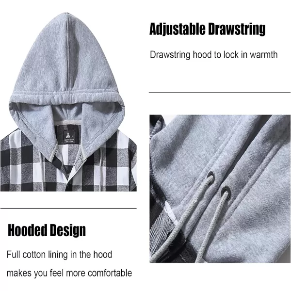Men's Flannel Shirt Plaid Hoodie Long Sleeve Fall Casual Button Down Shirts