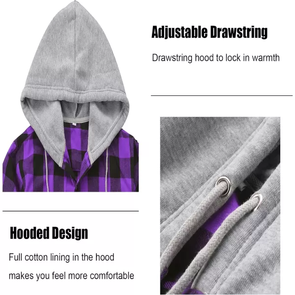 Men's Flannel Shirt Plaid Hoodie Long Sleeve Fall Casual Button Down Shirts