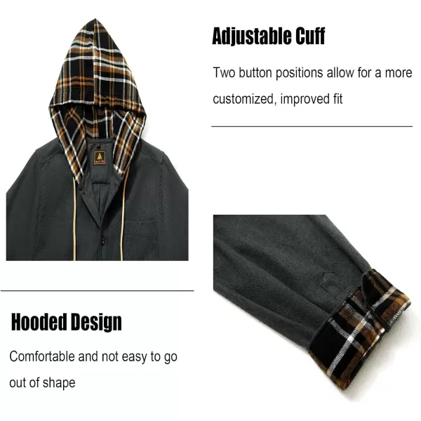 Men's Flannel Shirt Plaid Hoodie Long Sleeve Fall Casual Button Down Shirts