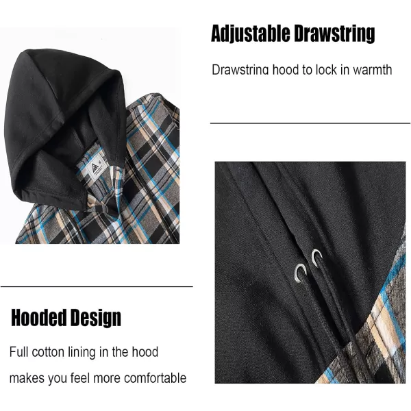 Men's Flannel Shirt Plaid Hoodie Long Sleeve Fall Casual Button Down Shirts