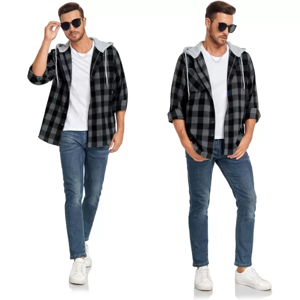 Men's Flannel Shirt Plaid Hoodie Long Sleeve Fall Casual Button Down Shirts