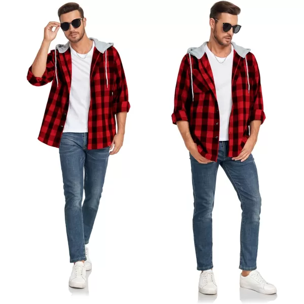 Men's Flannel Shirt Plaid Hoodie Long Sleeve Fall Casual Button Down Shirts