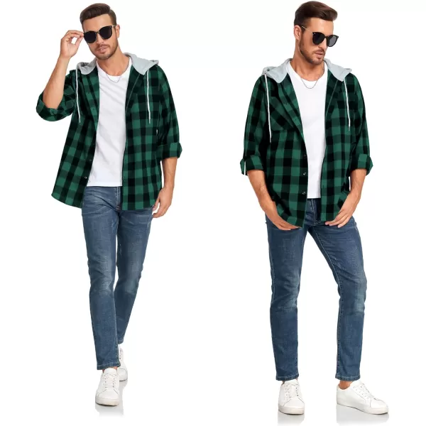 Men's Flannel Shirt Plaid Hoodie Long Sleeve Fall Casual Button Down Shirts