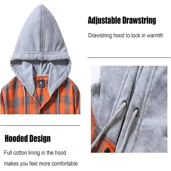 Men's Flannel Shirt Plaid Hoodie Long Sleeve Fall Casual Button Down Shirts