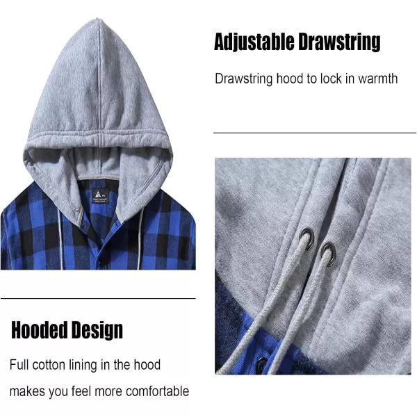 Men's Flannel Shirt Plaid Hoodie Long Sleeve Fall Casual Button Down Shirts