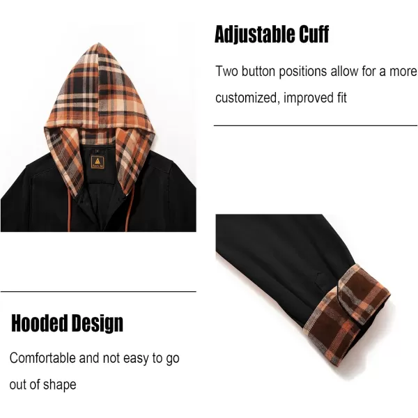 Men's Flannel Shirt Plaid Hoodie Long Sleeve Fall Casual Button Down Shirts