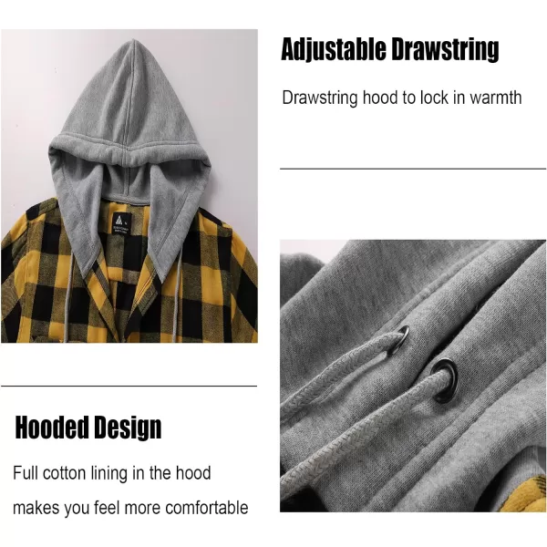 Men's Flannel Shirt Plaid Hoodie Long Sleeve Fall Casual Button Down Shirts