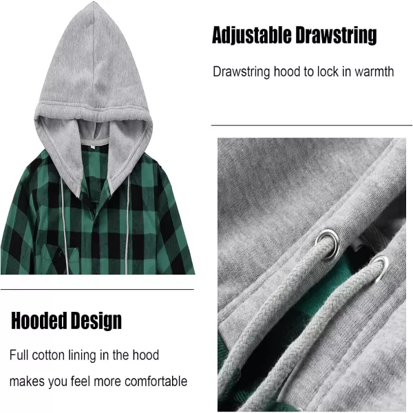Men's Flannel Shirt Plaid Hoodie Long Sleeve Fall Casual Button Down Shirts