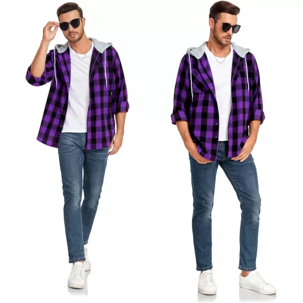 Men's Flannel Shirt Plaid Hoodie Long Sleeve Fall Casual Button Down Shirts