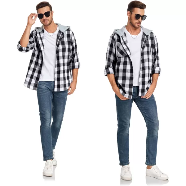 Men's Flannel Shirt Plaid Hoodie Long Sleeve Fall Casual Button Down Shirts