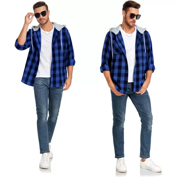 Men's Flannel Shirt Plaid Hoodie Long Sleeve Fall Casual Button Down Shirts