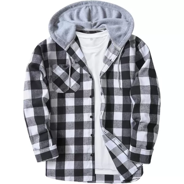 Men's Flannel Shirt Plaid Hoodie Long Sleeve Fall Casual Button Down Shirts