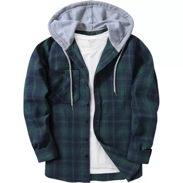 Men's Flannel Shirt Plaid Hoodie Long Sleeve Fall Casual Button Down Shirts