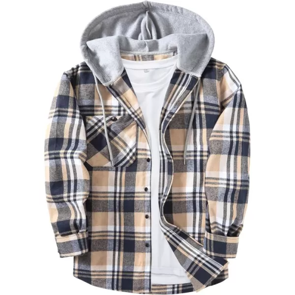 Men's Flannel Shirt Plaid Hoodie Long Sleeve Fall Casual Button Down Shirts