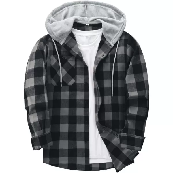 Men's Flannel Shirt Plaid Hoodie Long Sleeve Fall Casual Button Down Shirts
